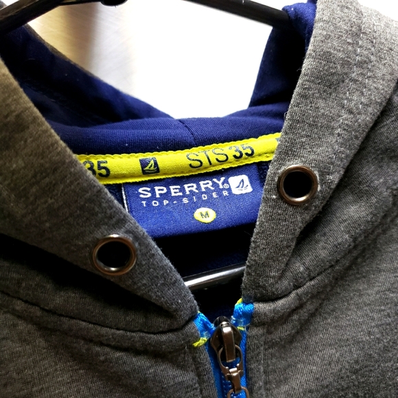 Sperry Topsider STS35 boys medium full zip hooded jacket grey & blue - Picture 10 of 12